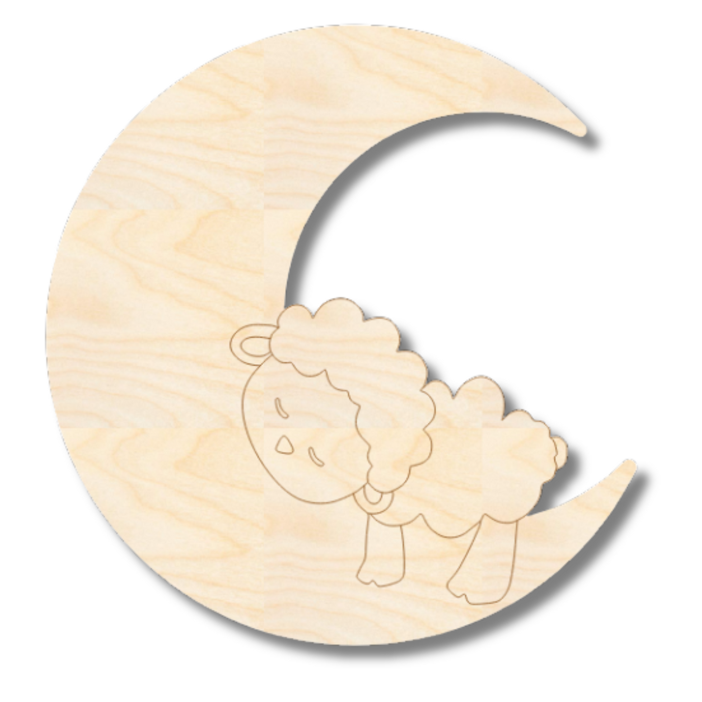 Unfinished Wood Etched Sleeping Lamb on Moon Shape | Paint By Line Crafts | up to 30" DIY