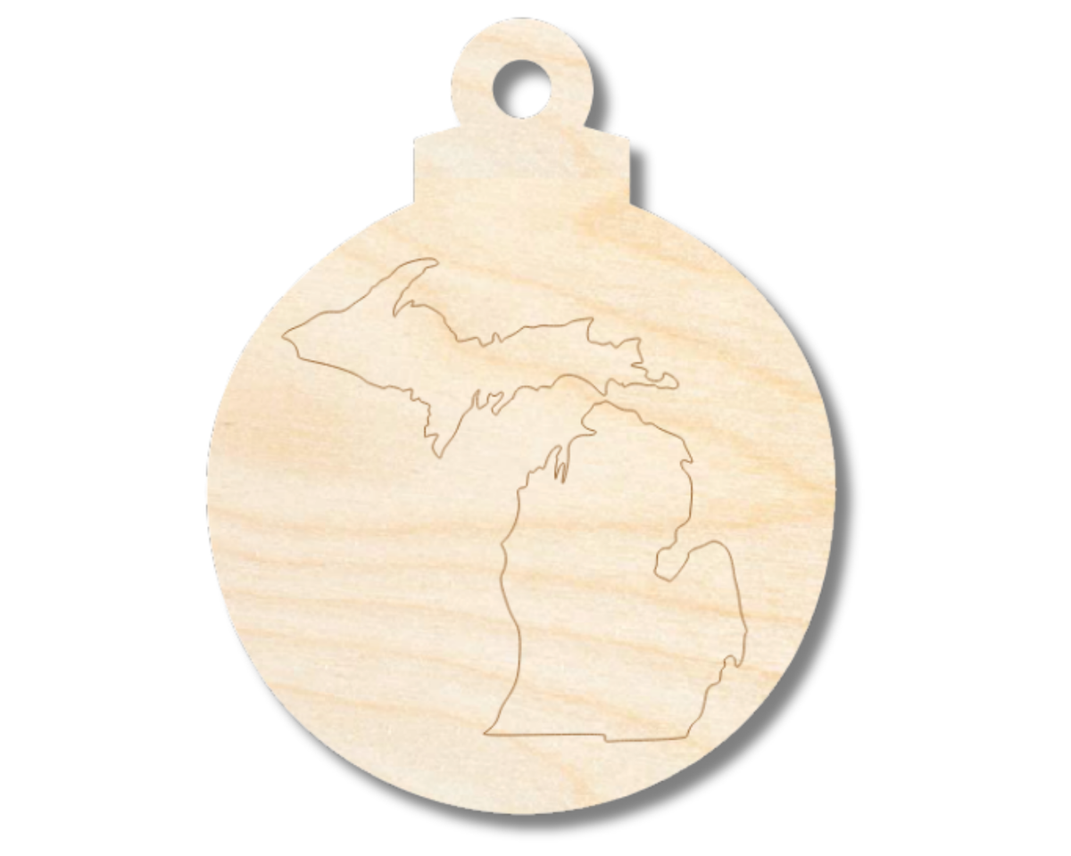 Unfinished Wood Etched Michigan Ornament Shape | Paint By Line Crafts | up to 30" DIY