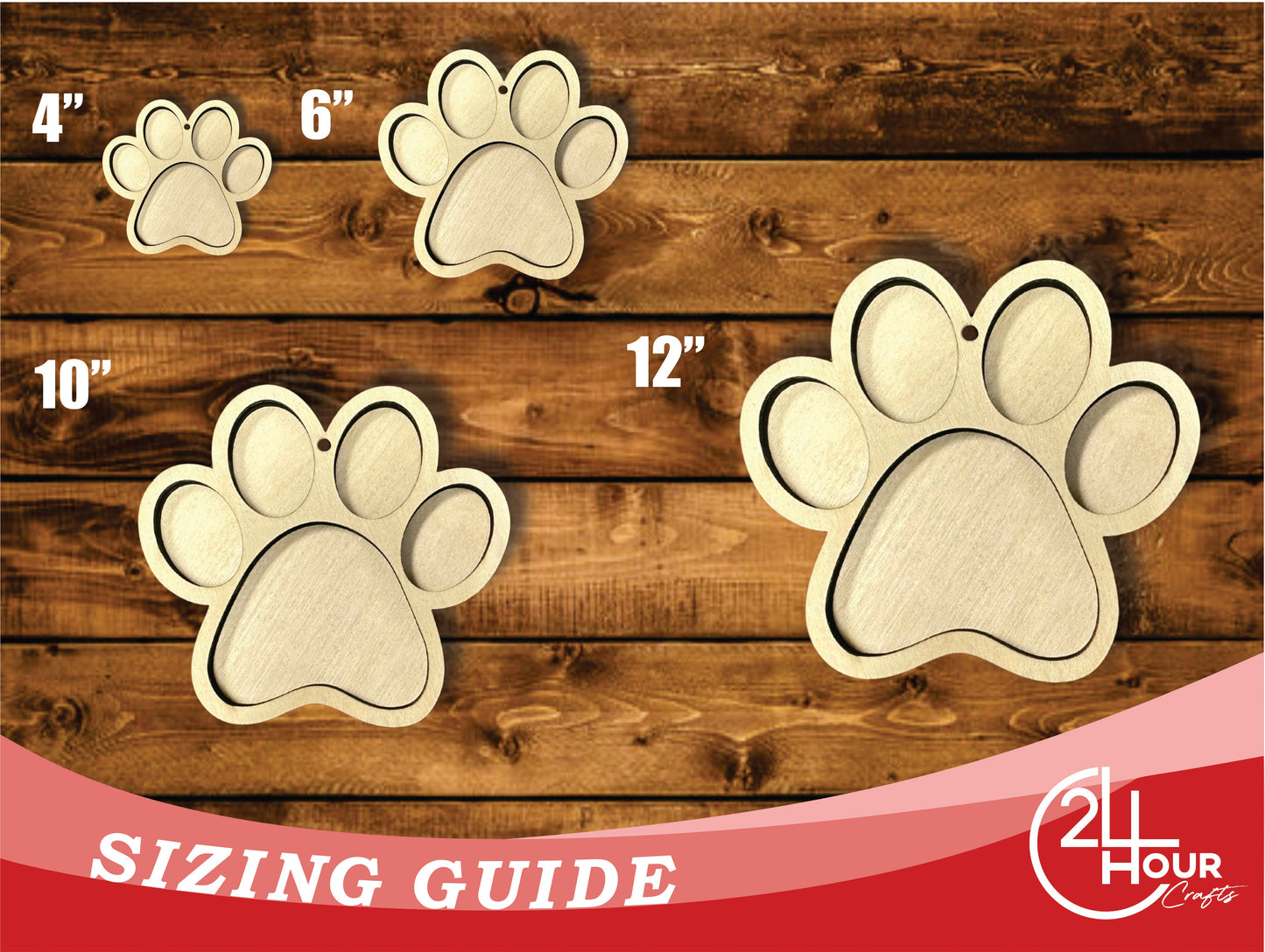 Unfinished Wood 2 Layer Paw Shadowbox Shape | DIY Craft Cutout | up to 46" DIY
