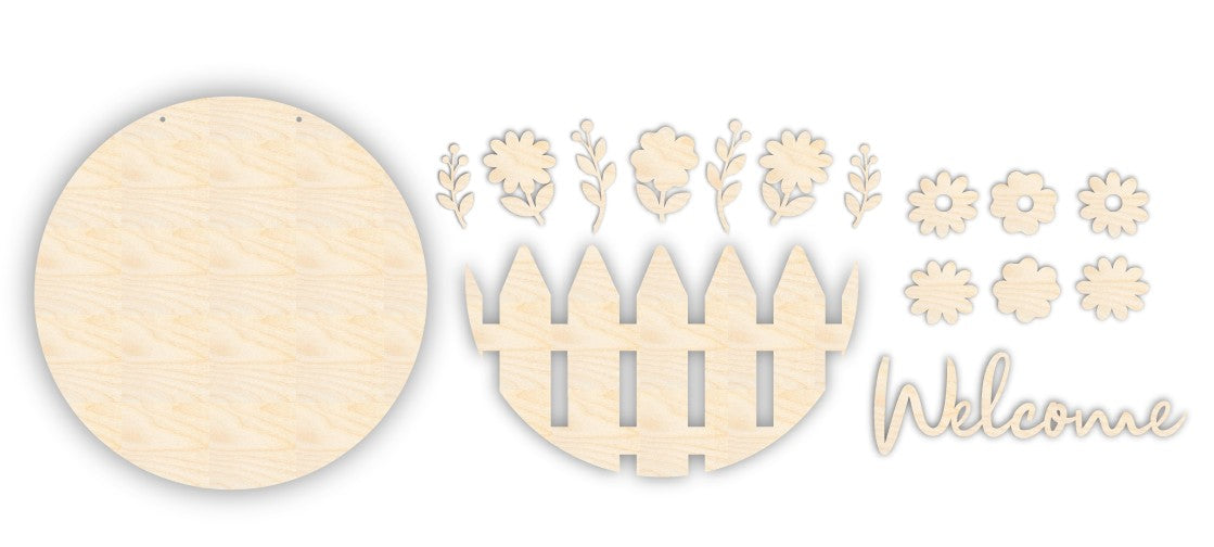 Unfinished Wood Picket Fence Welcome Door Sign Kit | Wood Craft Cutouts | 1/4" Thick |