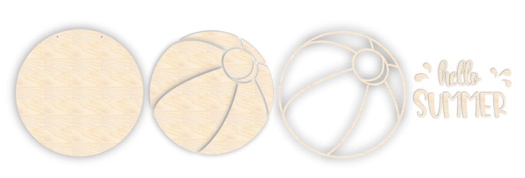 Unfinished Wood Hello Summer Beach Ball Door Sign Kit | Wood Craft Cutouts | 1/4" Thick |