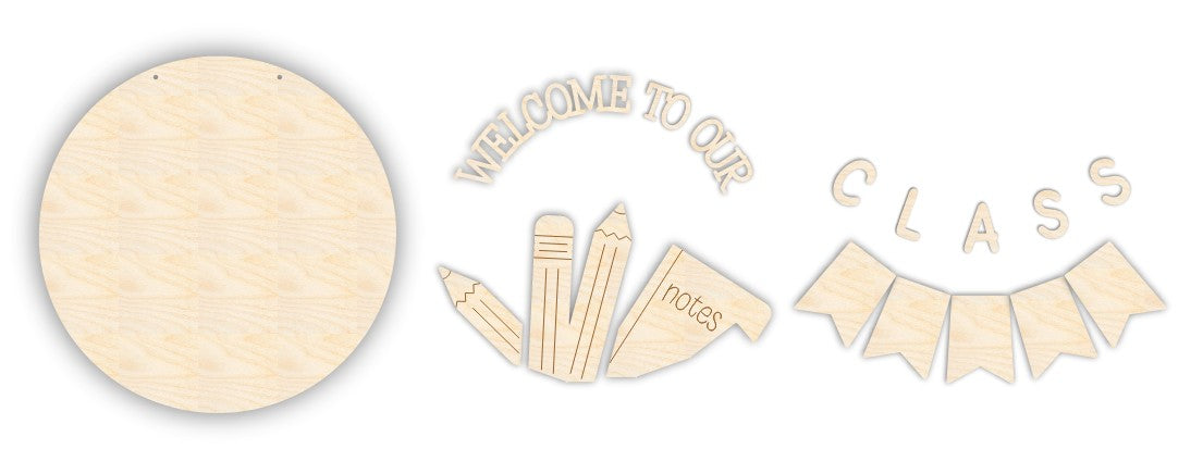 Unfinished Wood Welcome to our Class Door Sign Kit | Wood Craft Cutouts | 1/4" Thick |