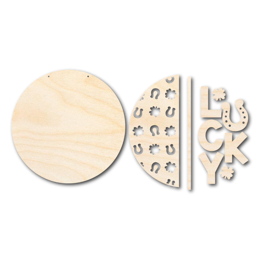 Unfinished Wood St Patrick's Day Lucky Door Sign Kit | Wood Craft Cutouts | 1/4" Thick |