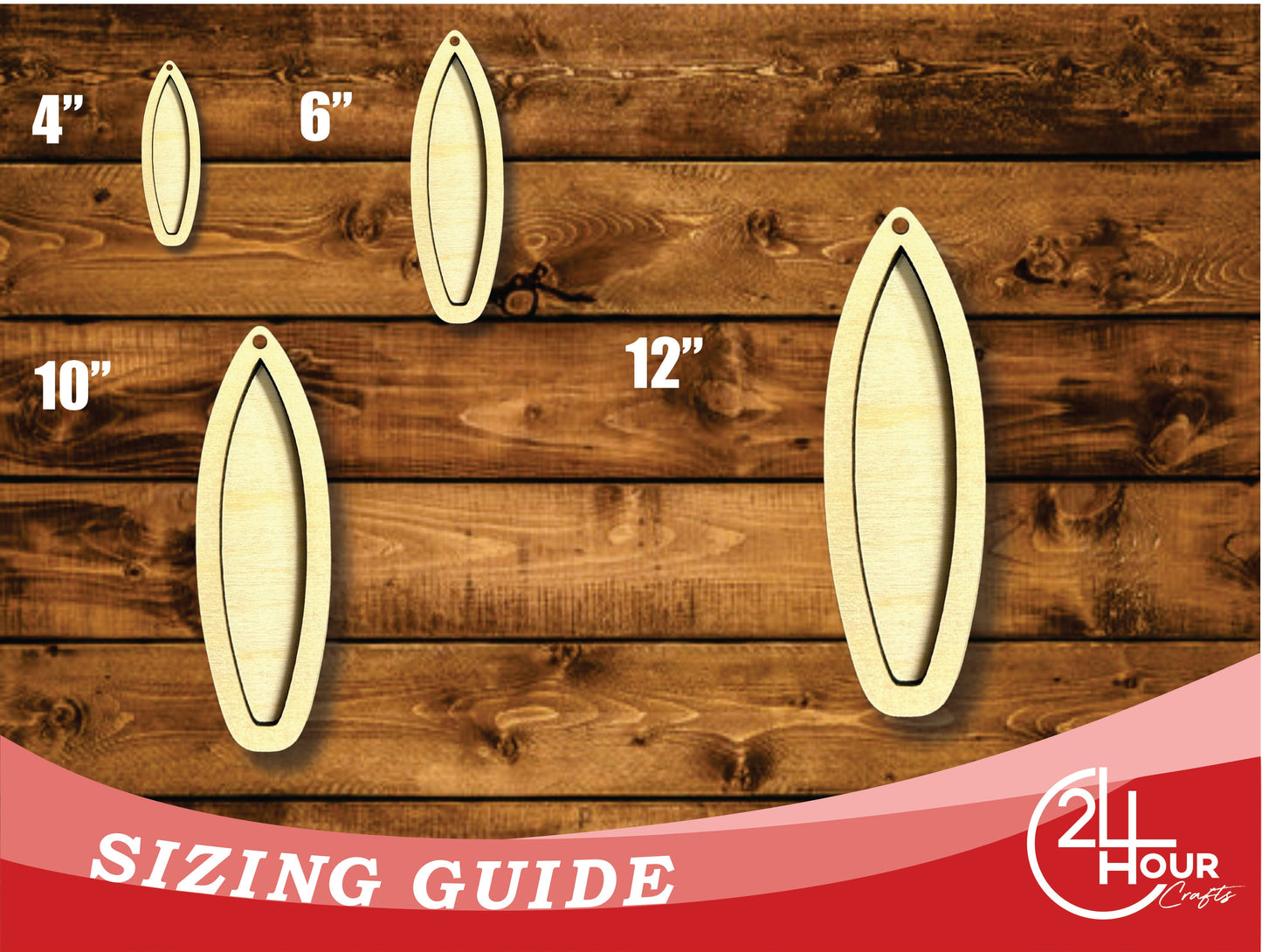 Unfinished Wood 2 Layer Surfboard Shadowbox Shape | DIY Craft Cutout | up to 46" DIY