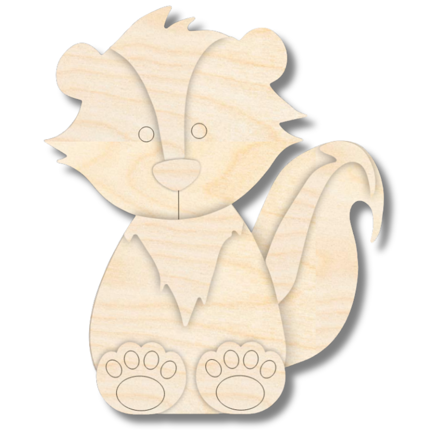 Unfinished Wood Layered and Etched Skunk Shelf Sitter | 6" Tall | 1/8" Wood | Wood Craft DIY
