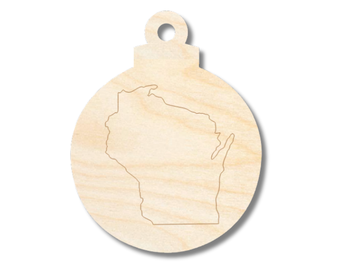 Unfinished Wood Etched Wisconsin Ornament Shape | Paint By Line Crafts | up to 30" DIY