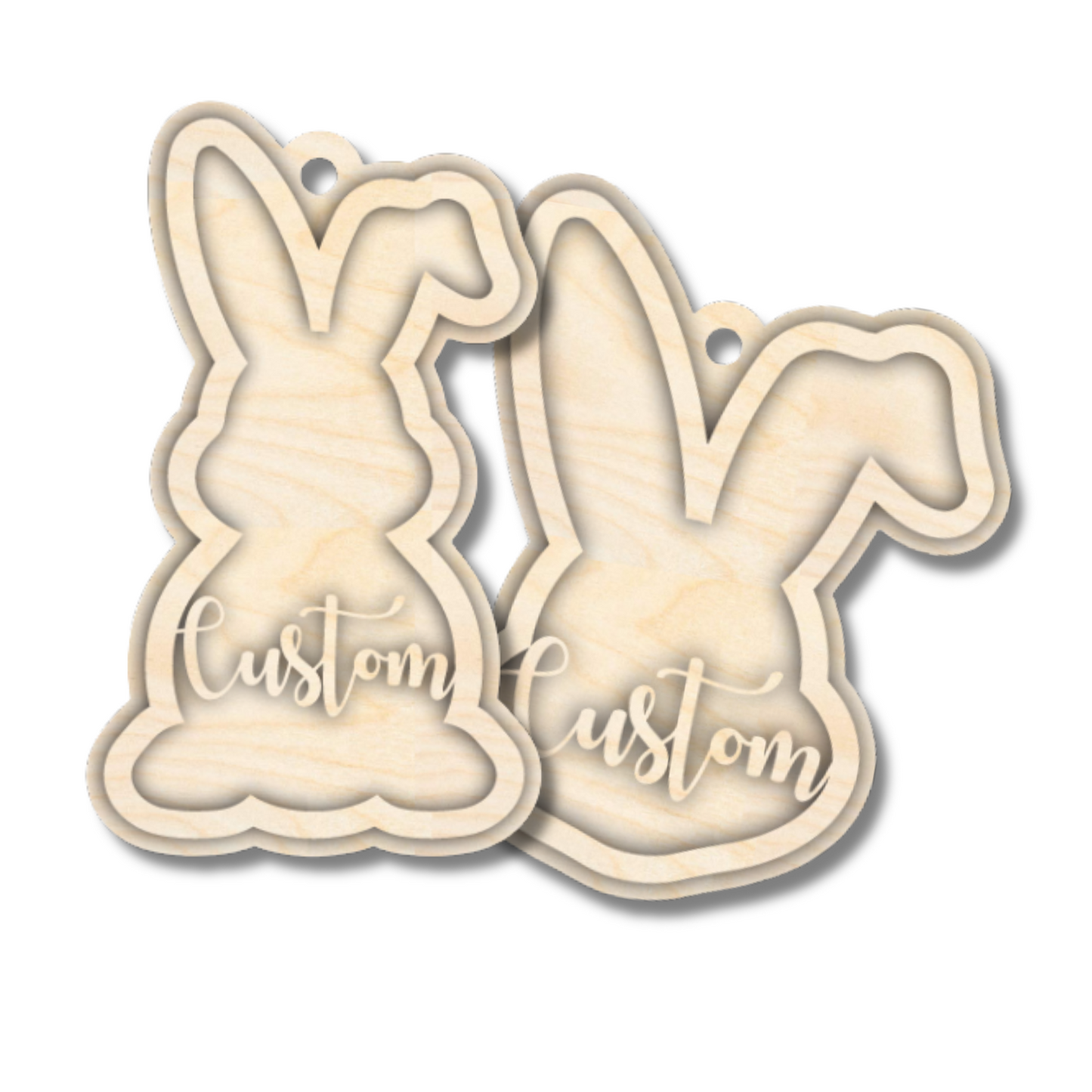 Unfinished Wood Layered Custom Name Bunny Gift Tags | 2 Options | 2 Piece | 4"-6" Tall | 1/8" Wood | Wood Craft DIY