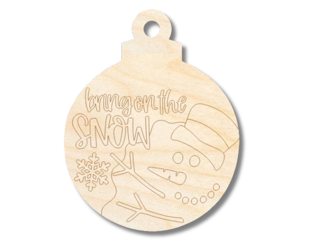 Unfinished Wood Etched Bring On The Snow Ornament Shape | Paint By Line Crafts | up to 30" DIY