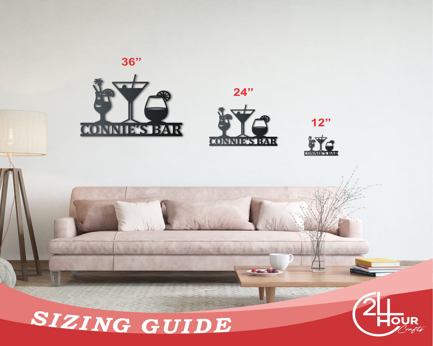 Custom Metal Cocktail Bar Wall Art | Indoor Outdoor | Up to 46" | Over 20 Color Options