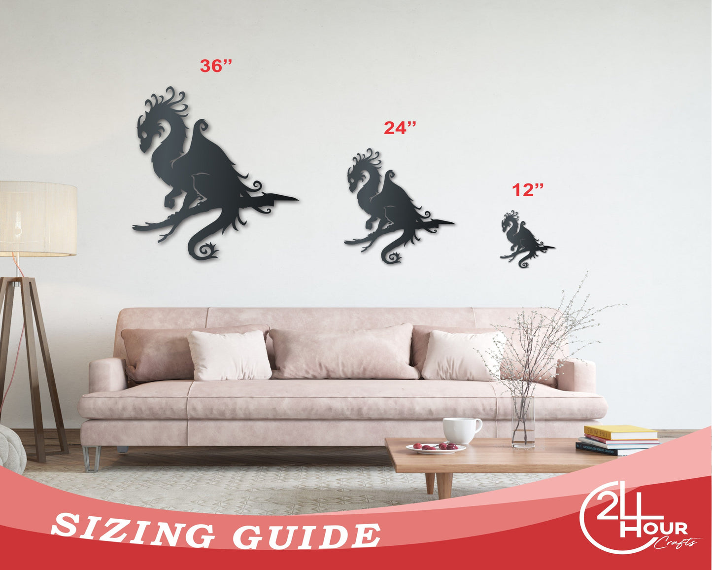 Metal Dragon Tree Stake | Fantasy Dragon Sign | Indoor Outdoor | Up to 46" | Over 20 Color Options