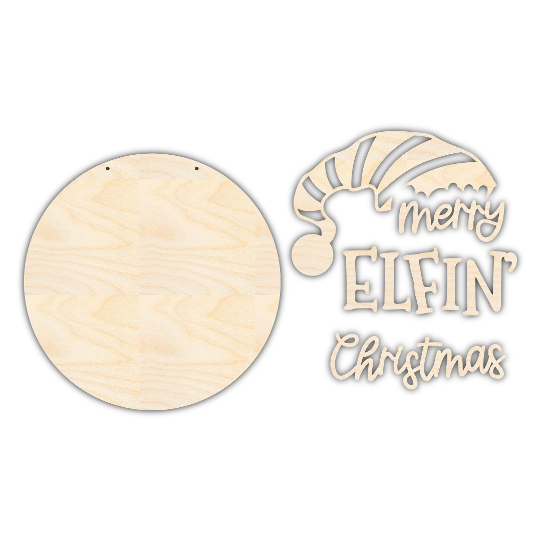 Unfinished Wood Merry Elfin Christmas Door Sign Kit | Wood Craft Cutouts | 1/4" Thick |