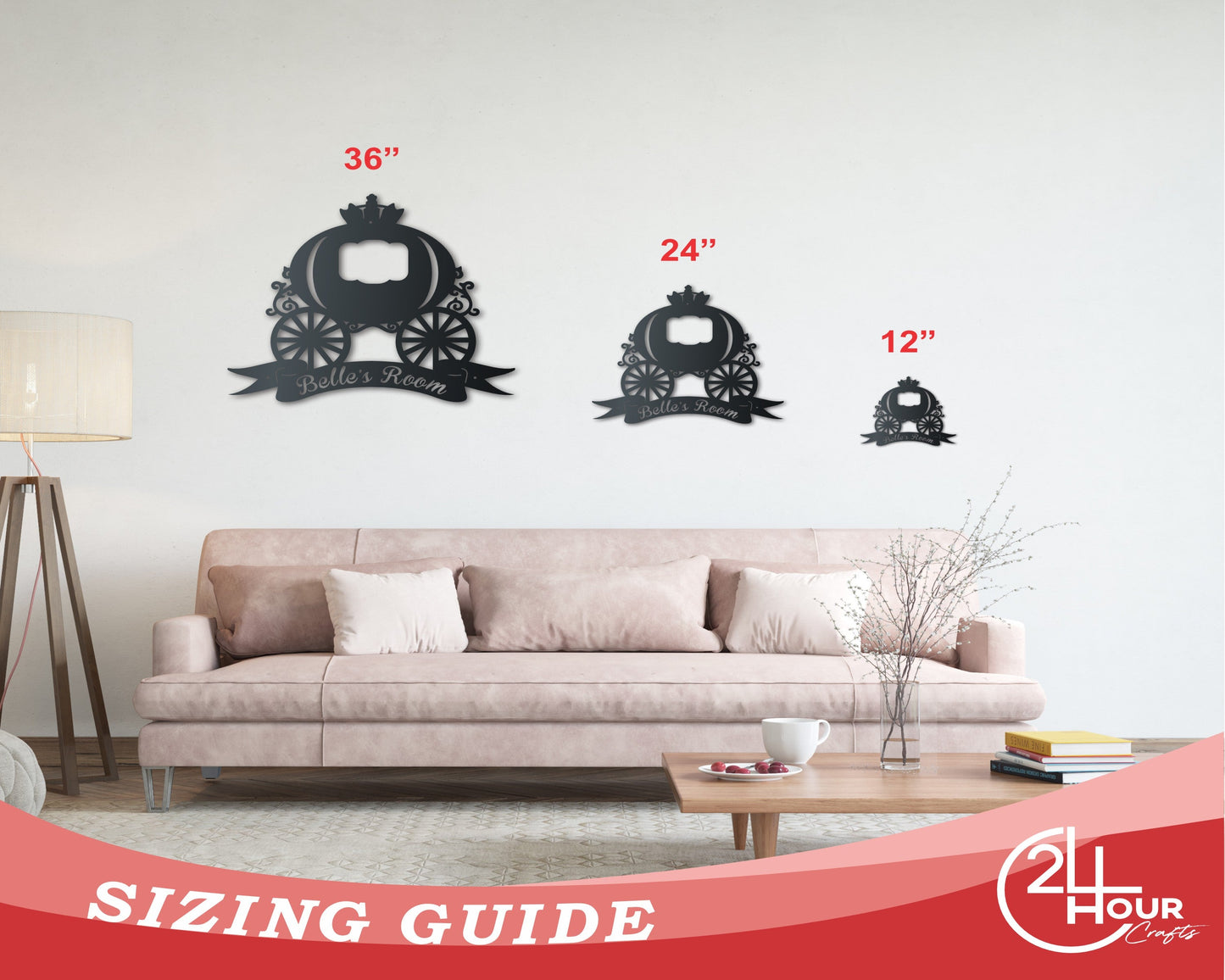 Custom Metal Fairytale Carriage Wall Art | Girls Princess Sign | Indoor Outdoor | Up to 46" | Over 20 Color Options