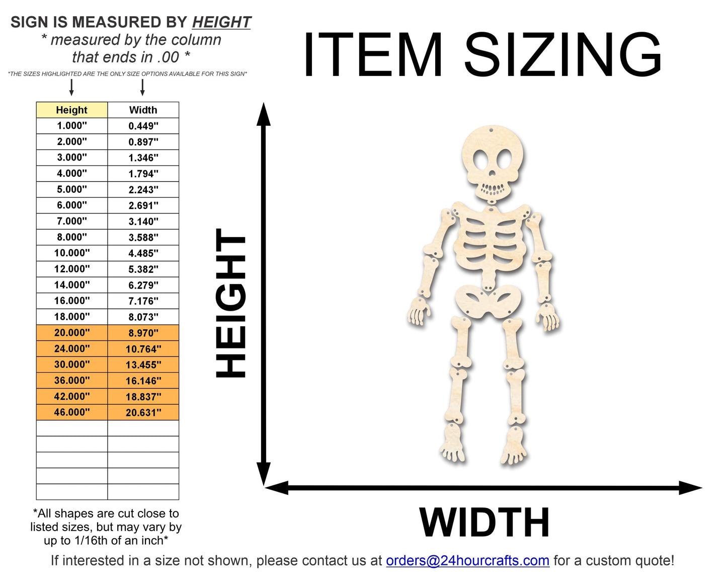 Unfinished Wood Hanging Skeleton Door Sign Door Sign | 15 Piece | DIY Craft Cutout | up to 46" DIY