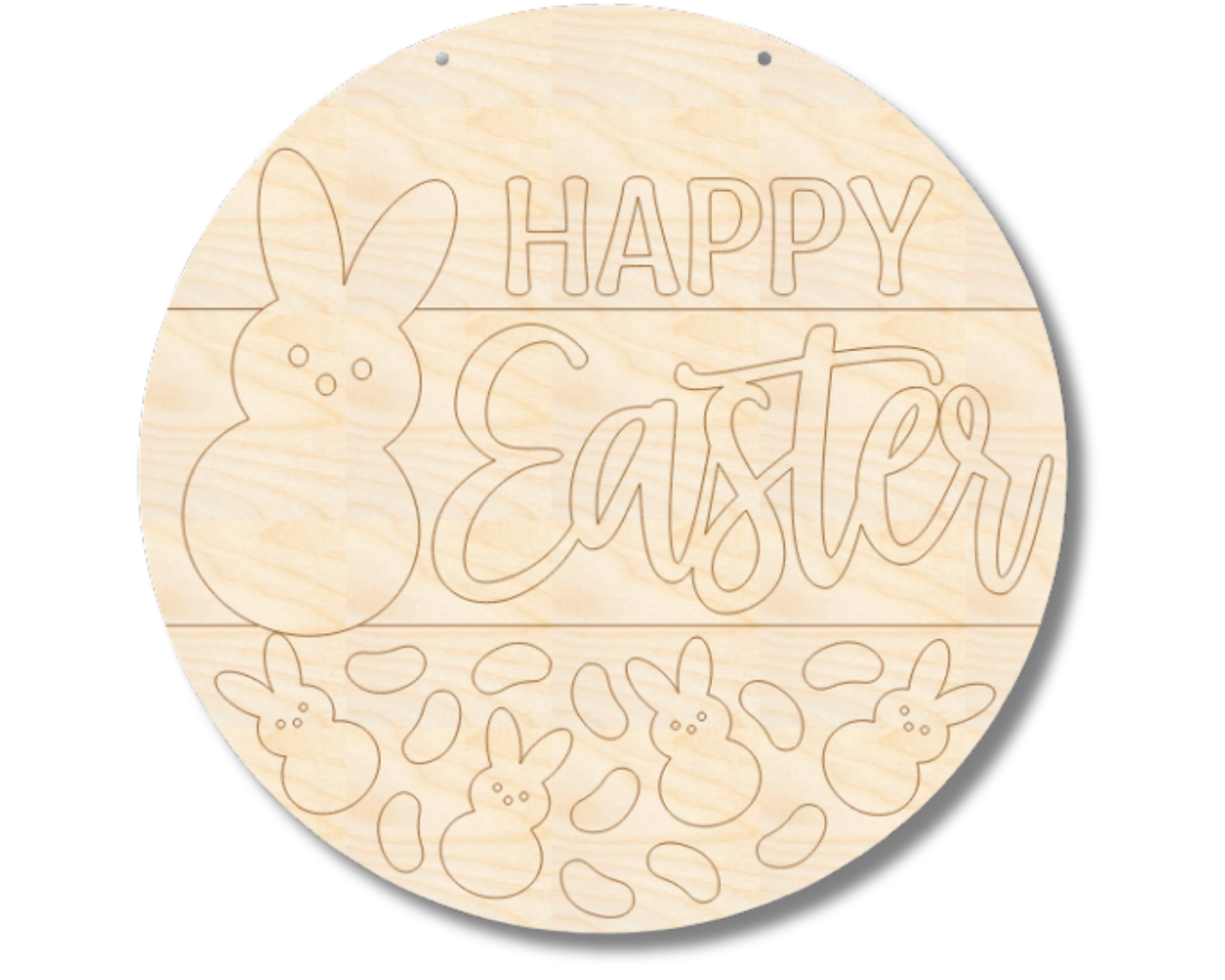 Unfinished Wood Etched Happy Easter Jellybean Door Sign | Paint By Line Crafts | up to 30" DIY