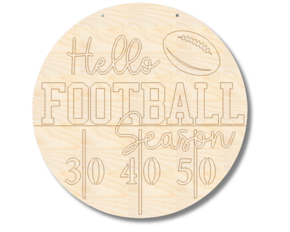 Unfinished Wood Etched Hello Football Season Door Sign | Paint By Line Crafts | up to 30" DIY
