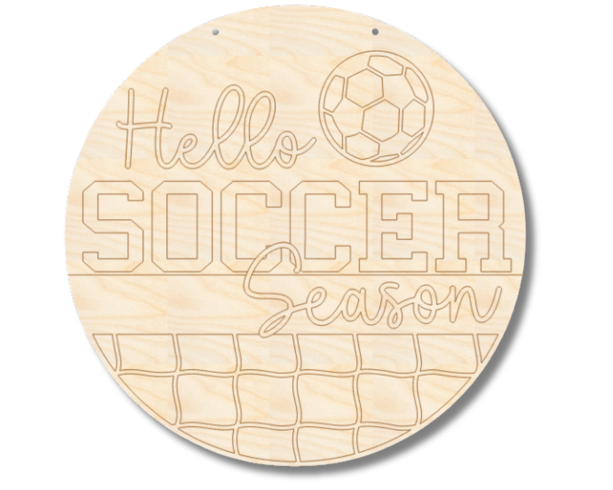 Unfinished Wood Etched Hello Soccer Season Door Sign | Paint By Line Crafts | up to 30" DIY