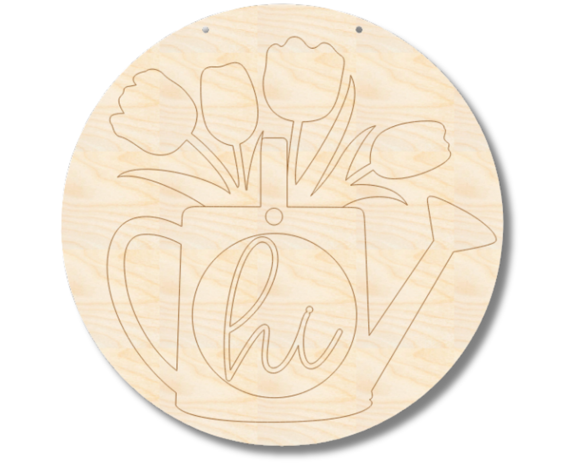 Unfinished Wood Etched Hi Spring Door Sign | Paint By Line Crafts | up to 30" DIY