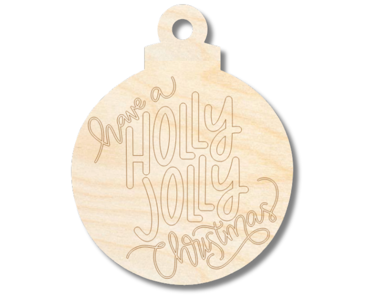 Unfinished Wood Etched Holly Jolly Christmas Ornament Shape | Paint By Line Crafts | up to 30" DIY