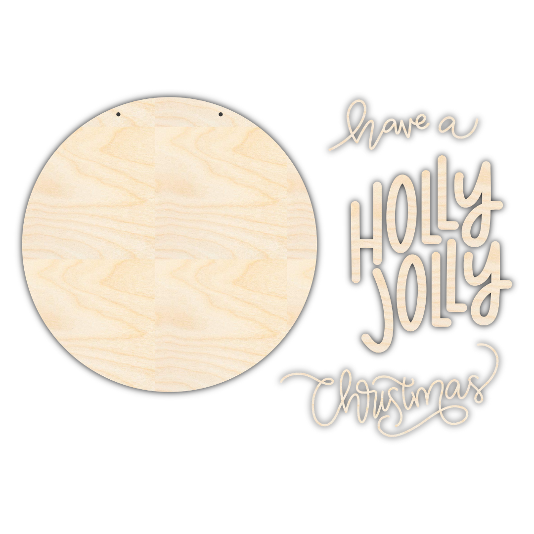 Unfinished Wood Holly Jolly Christmas Door Sign Kit | Wood Craft Cutouts | 1/4" Thick |