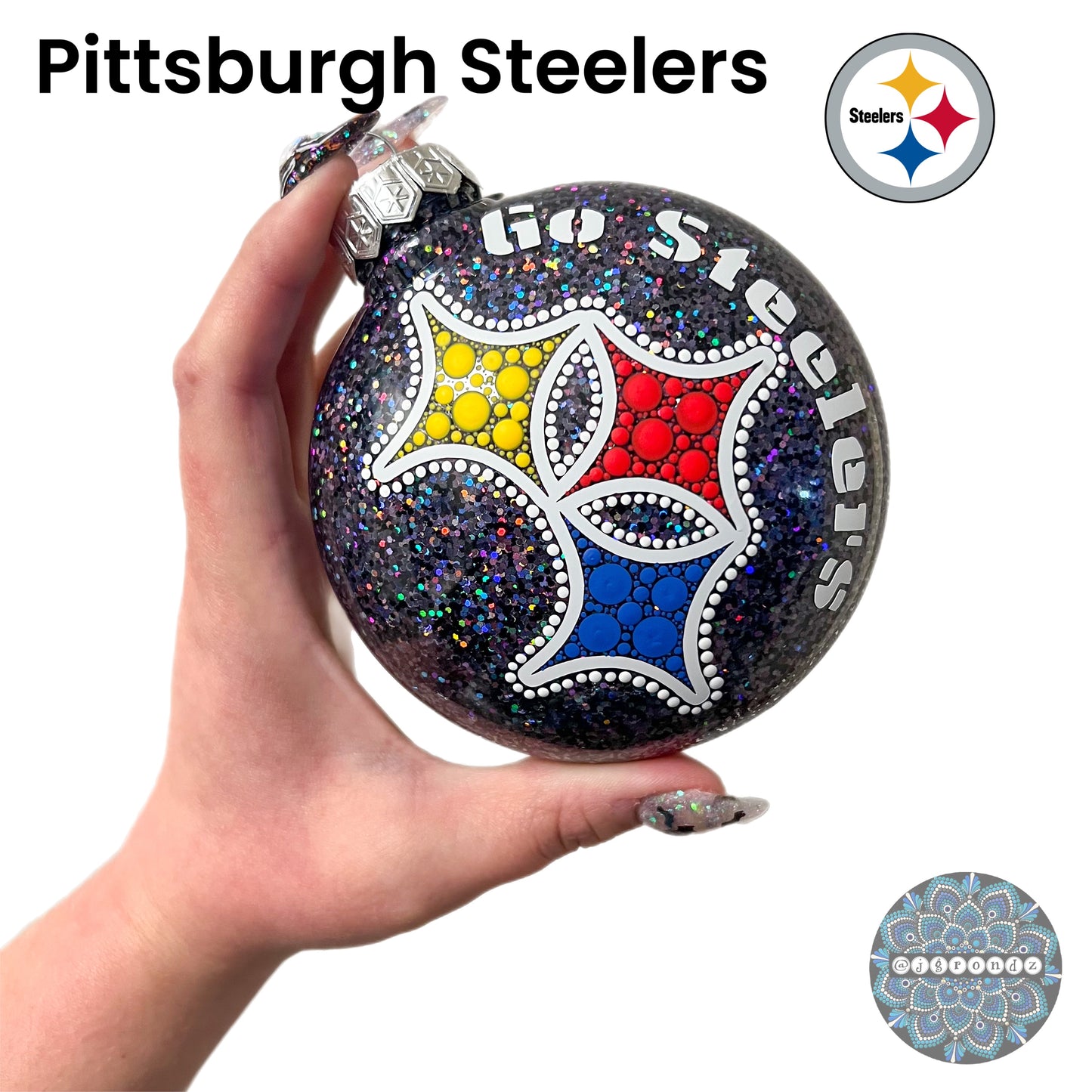 4” CUSTOM sports team Dot Art Glitter Ornament