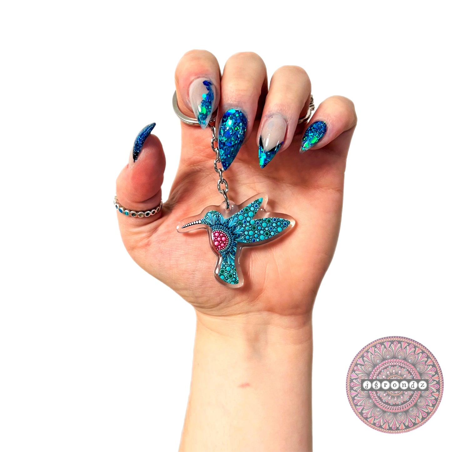 Sided Hummingbird acrylic/epoxy printed keychain