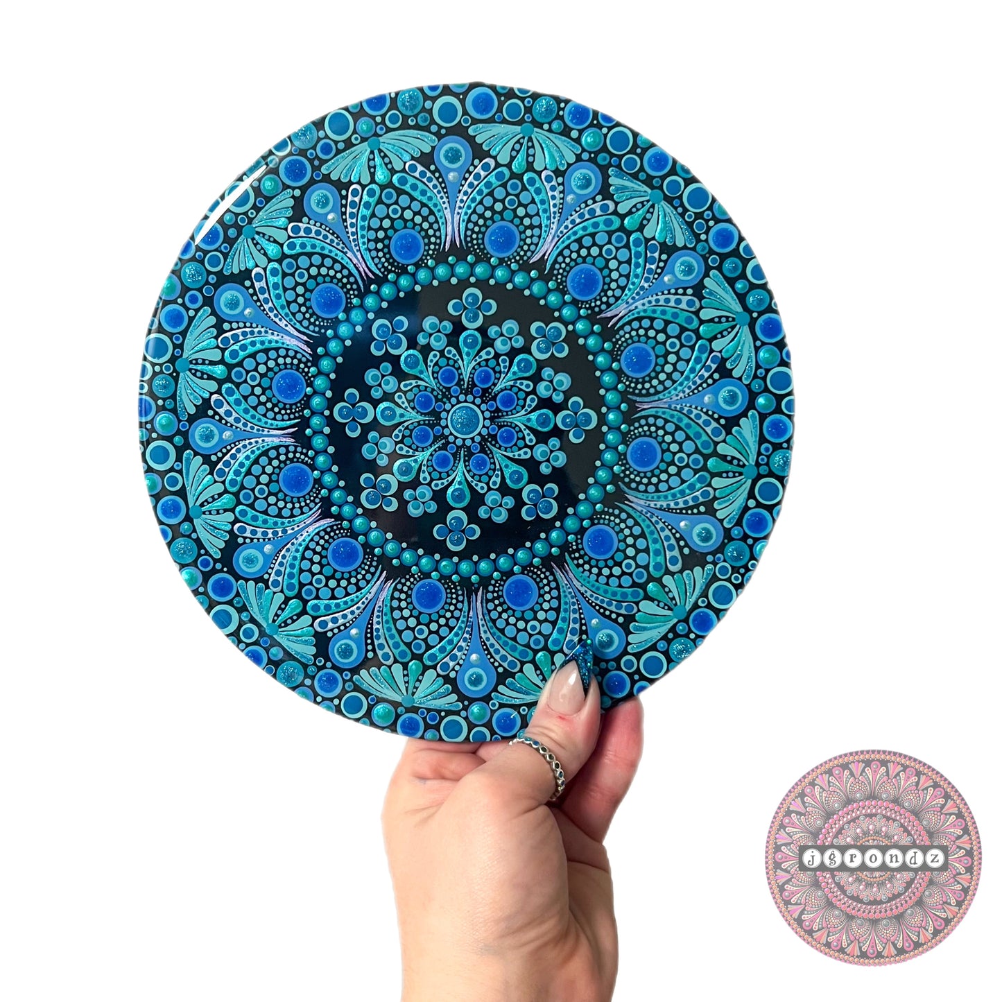 8” Round Wood & Resin Mandala Painting