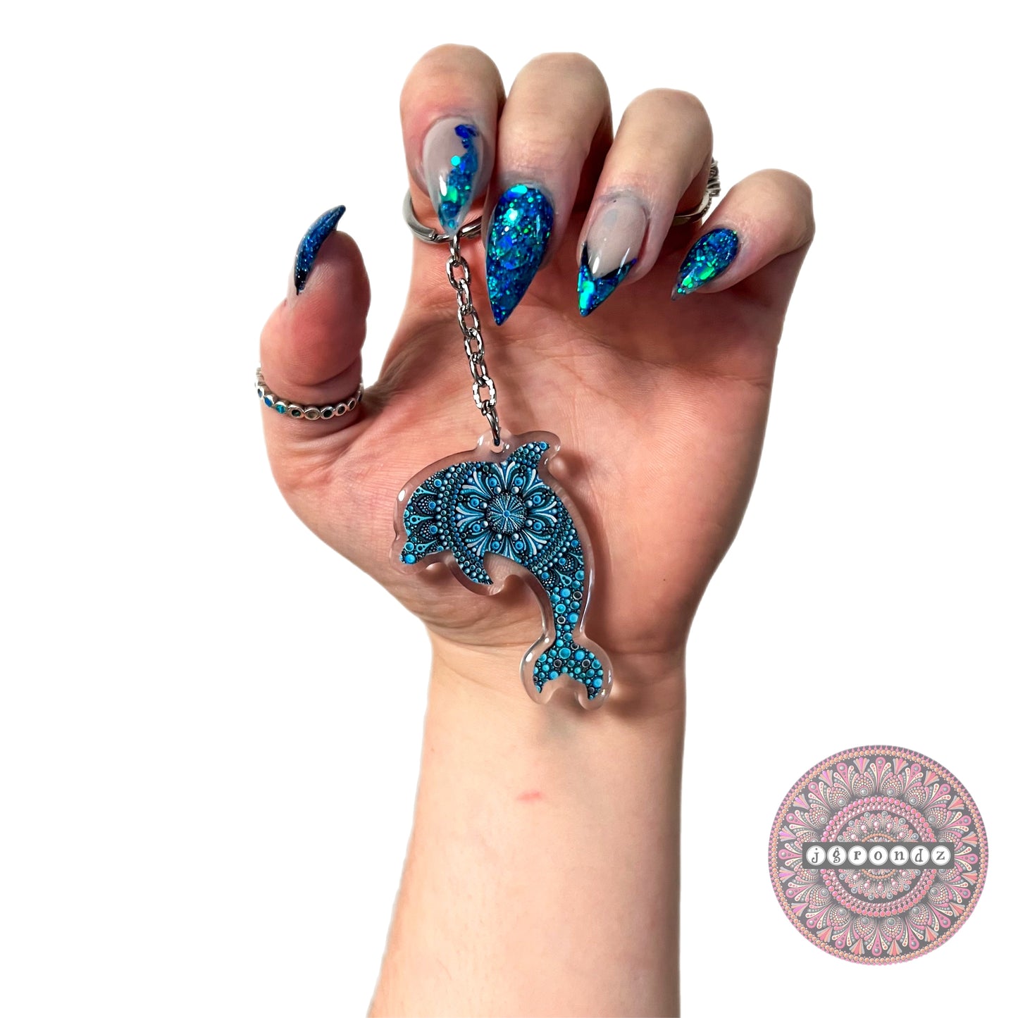 Double Sided dolphin acrylic/epoxy printed keychain