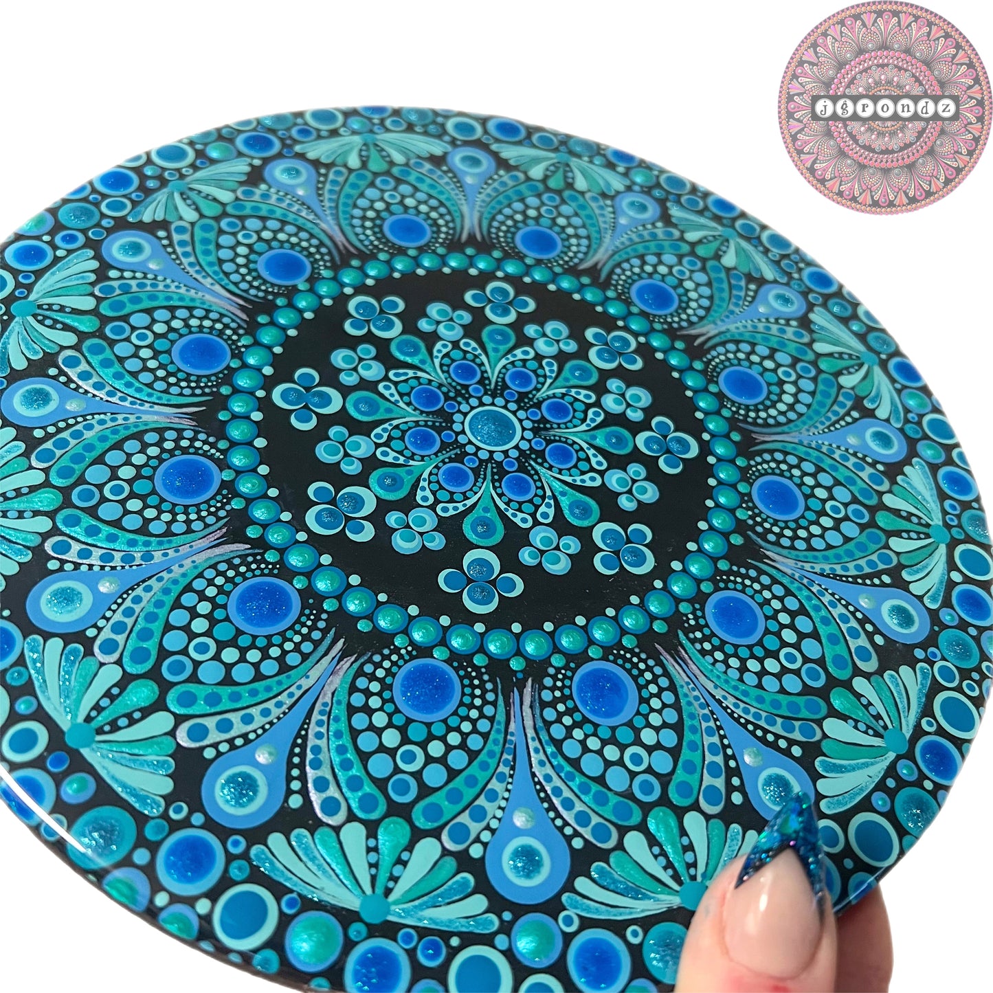 8” Round Wood & Resin Mandala Painting