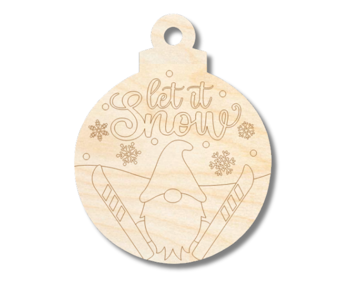 Unfinished Wood Etched Let it Snow Gnome Ornament Shape | Paint By Line Crafts | up to 30" DIY