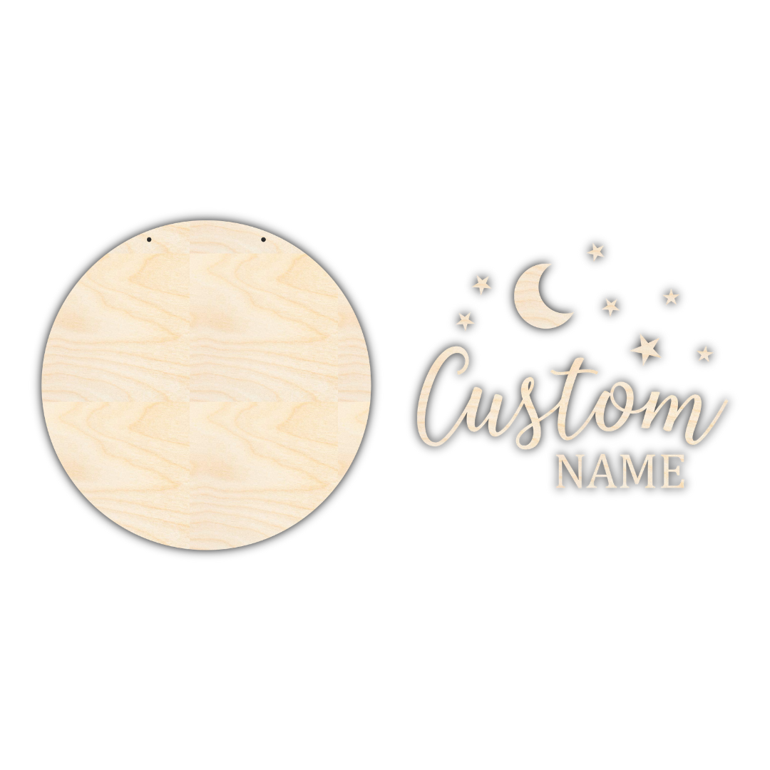 Unfinished Wood Custom Name Night Time Door Sign Kit | Wood Craft Cutouts | 1/4" Thick |