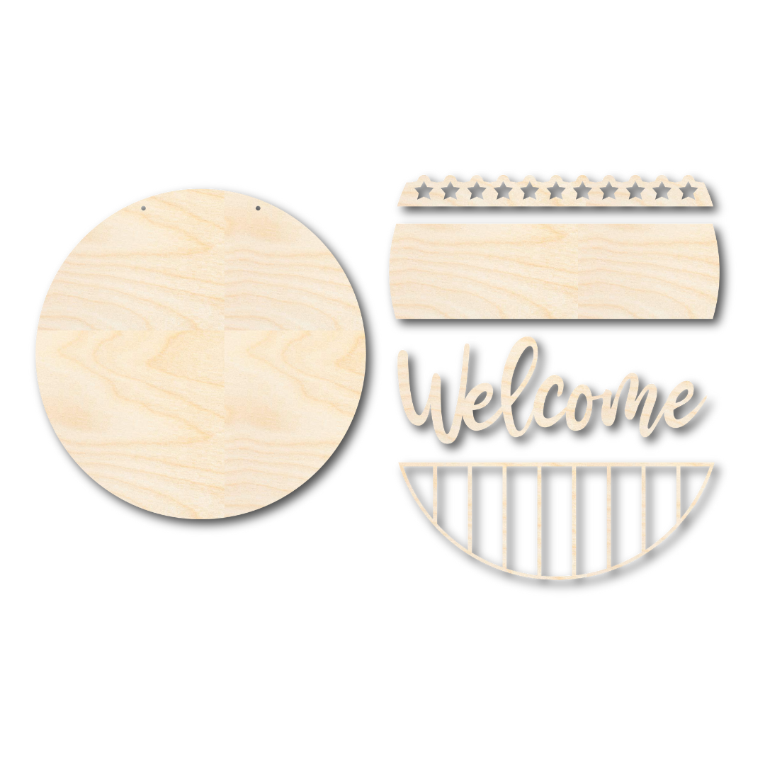 Unfinished Wood Patriotic Welcome Door Sign Kit | Wood Craft Cutouts | 1/4" Thick |