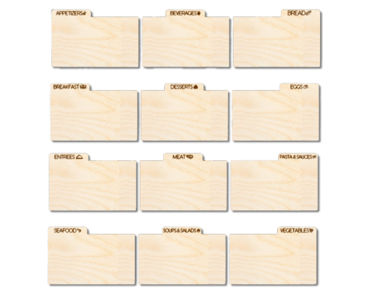 Unfinished Wood Recipe Card Dividers | 12pc | 5" Wide | 1/8" Wood | Wood Craft DIY