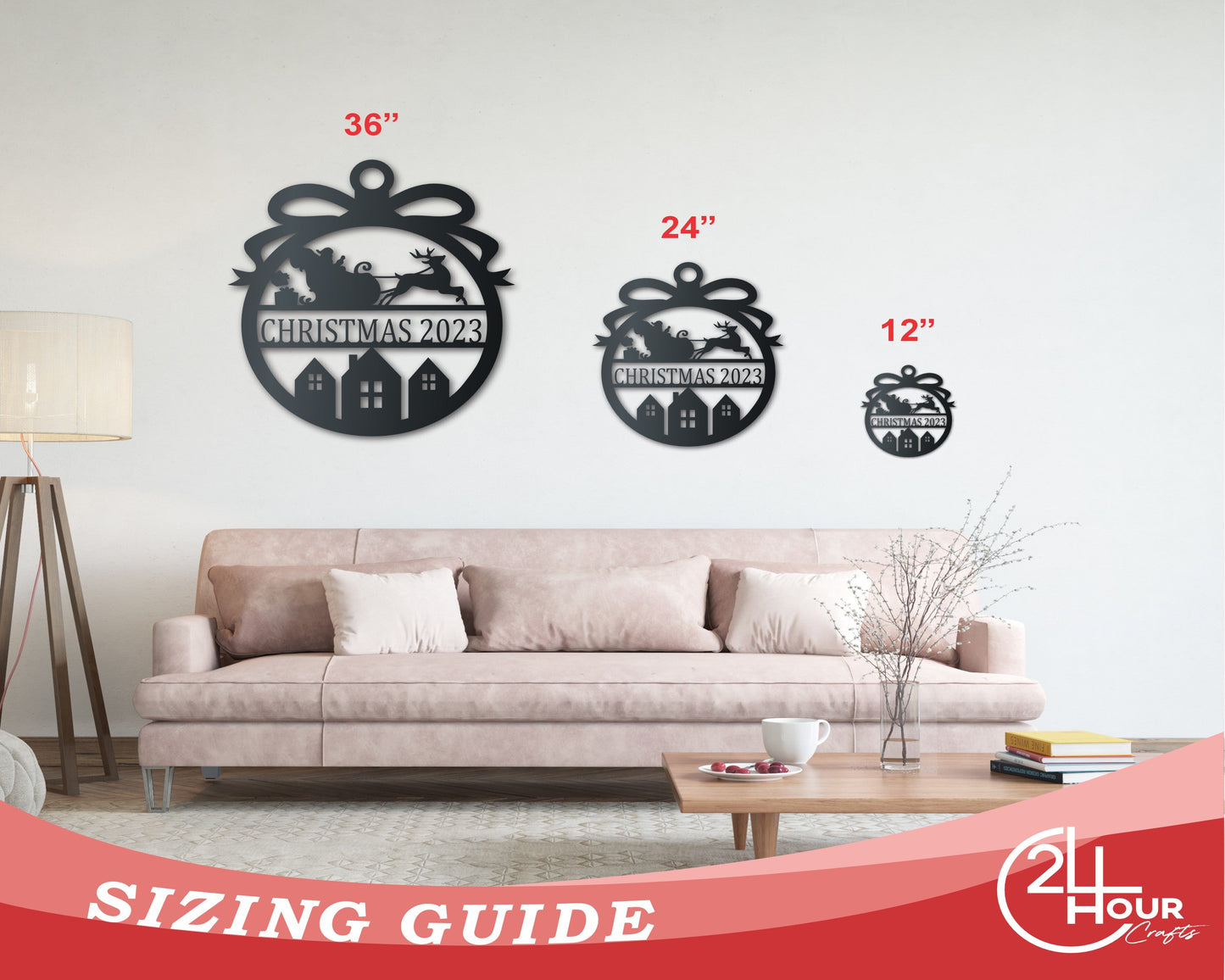 2023 LIMITED EDITION Custom Metal Santa's Sleigh Christmas Ornament | Indoor Outdoor | Up to 36" | Over 20 Color Options