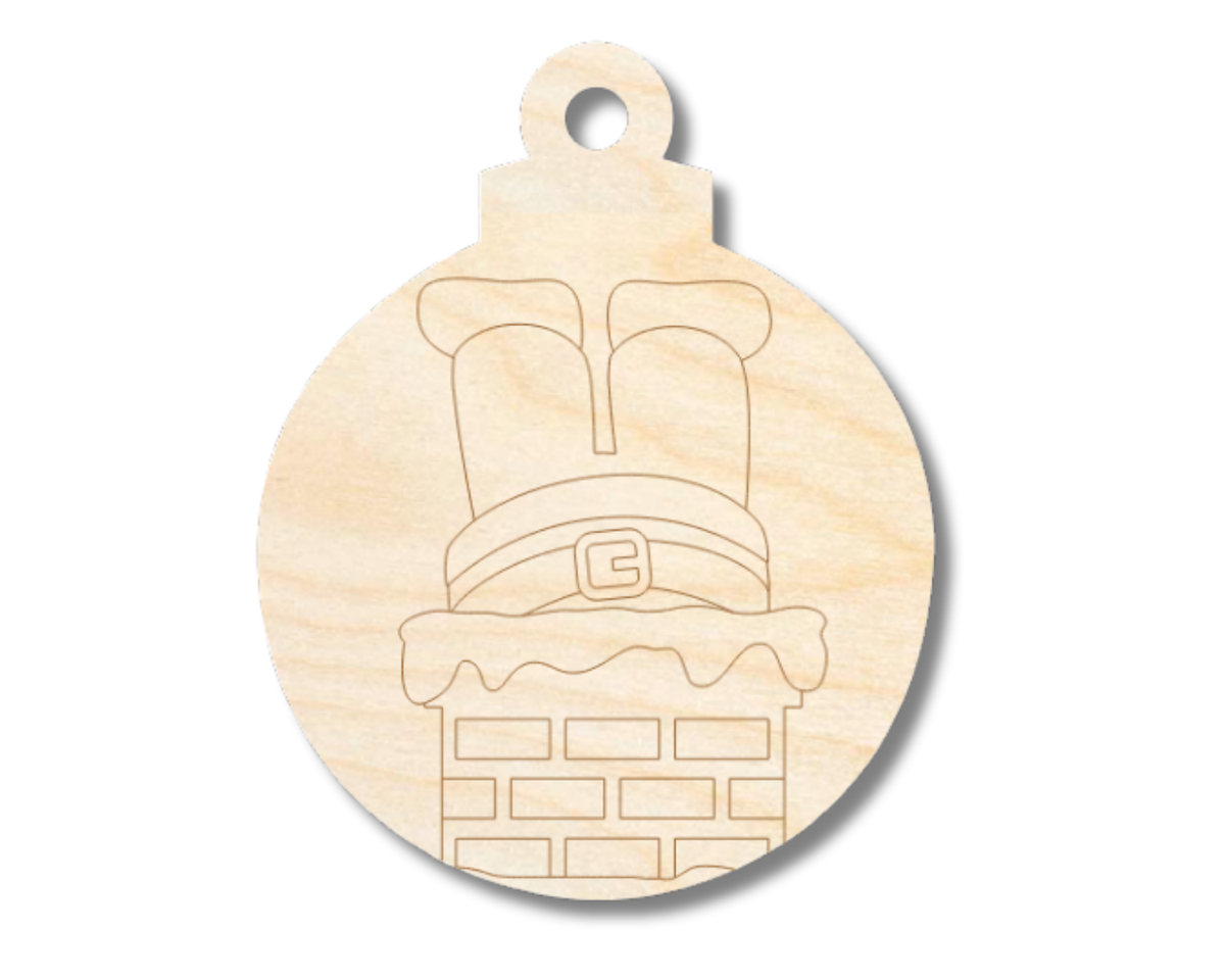 Unfinished Wood Etched Santa in Chimney Ornament Shape | Paint By Line Crafts | up to 30" DIY