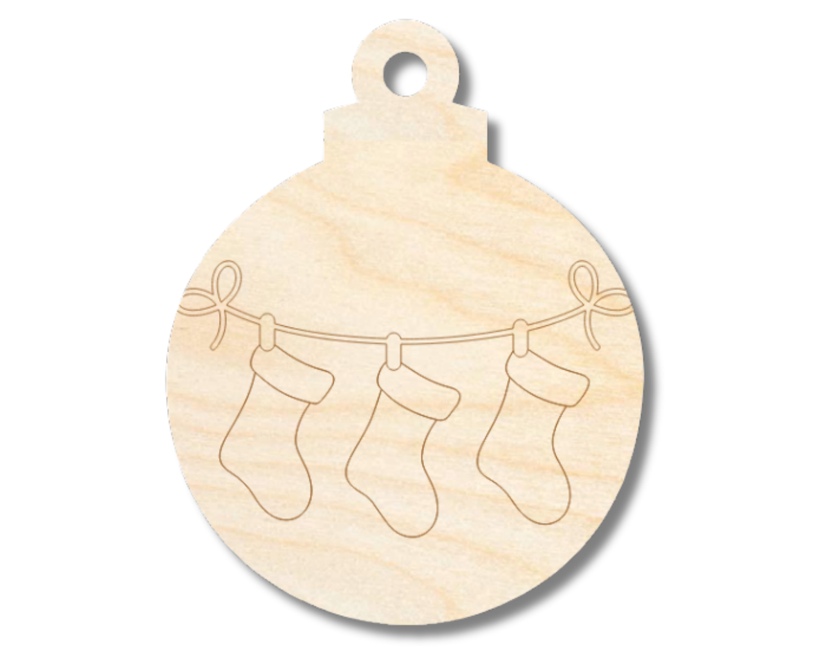 Unfinished Wood Etched Hanging Stockings Ornament Shape | Paint By Line Crafts | up to 30" DIY