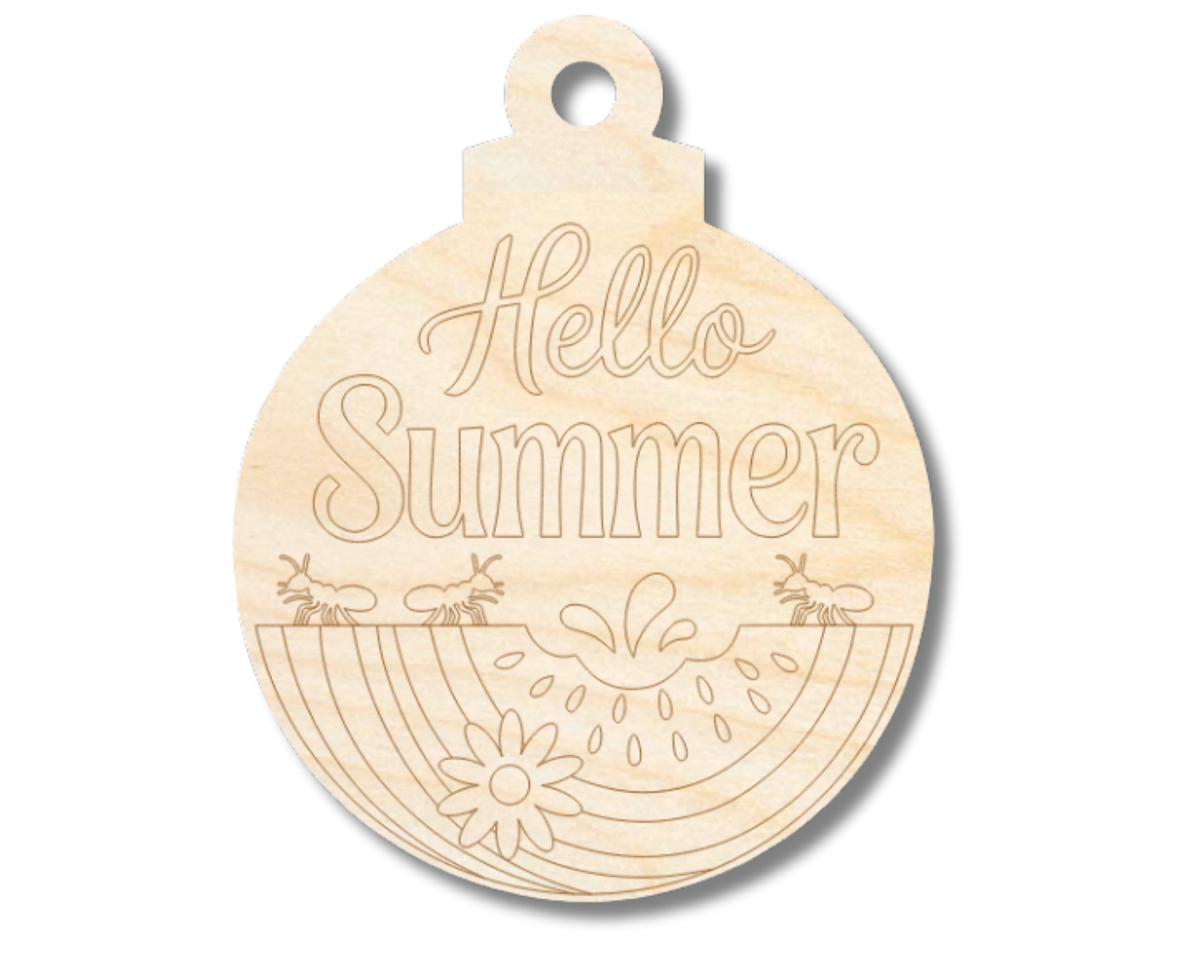 Unfinished Wood Etched Summer Watermelon Ornament Shape | Paint By Line Crafts | up to 30" DIY