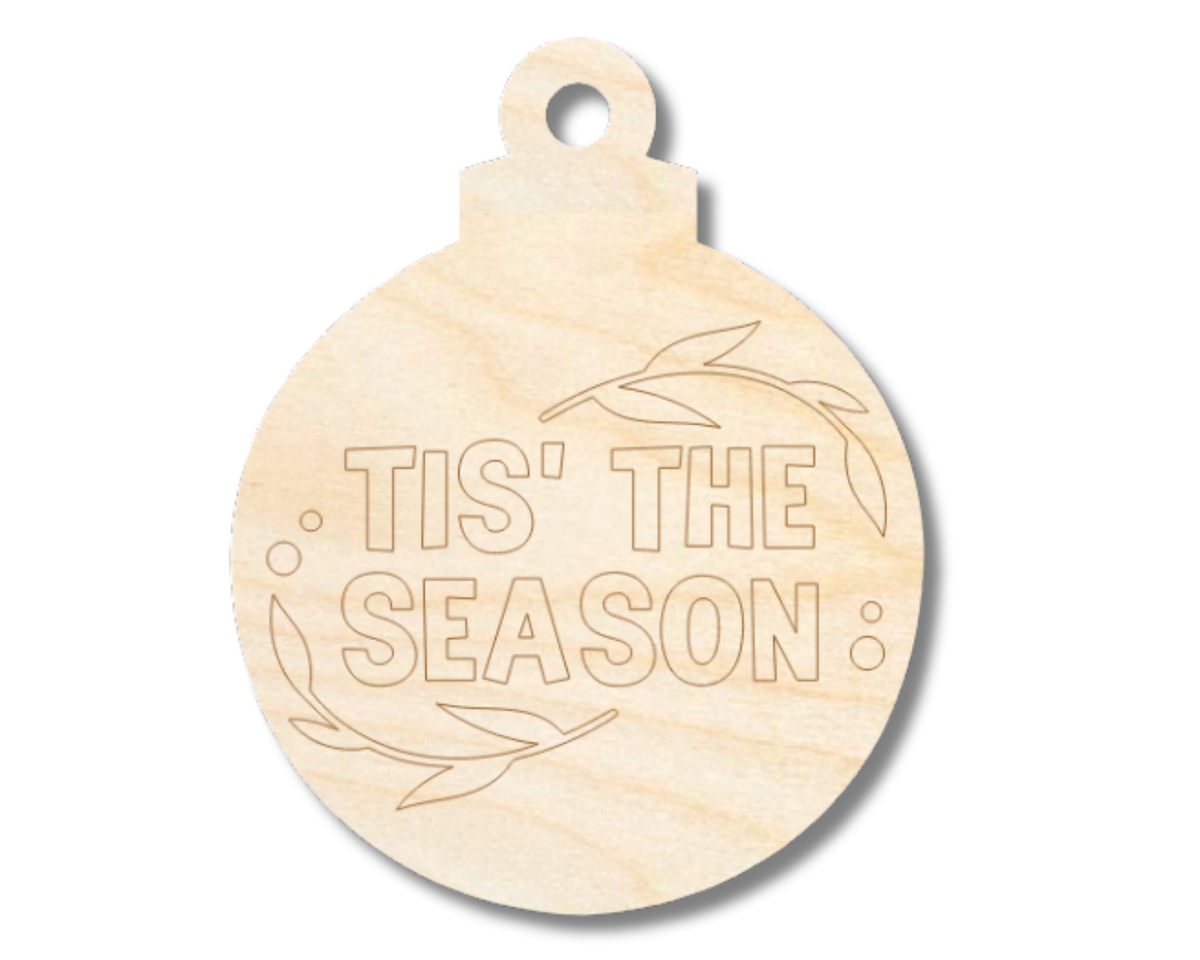 Unfinished Wood Etched Tis The Season Ornament Shape | Paint By Line Crafts | up to 30" DIY