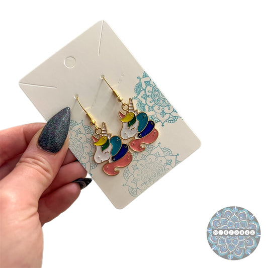 Enamel Unicorn Earrings with 18k gold plated Fish Hook Ear Wire
