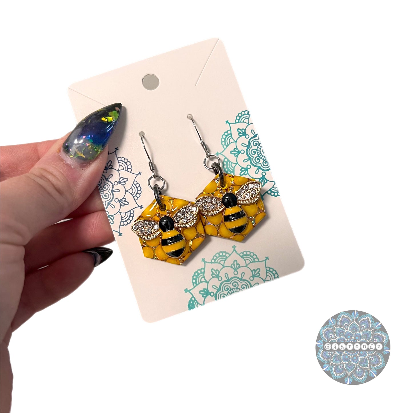 Dot Art Honeycomb Bee Earrings