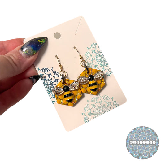 Dot Art Honeycomb Bee Earrings