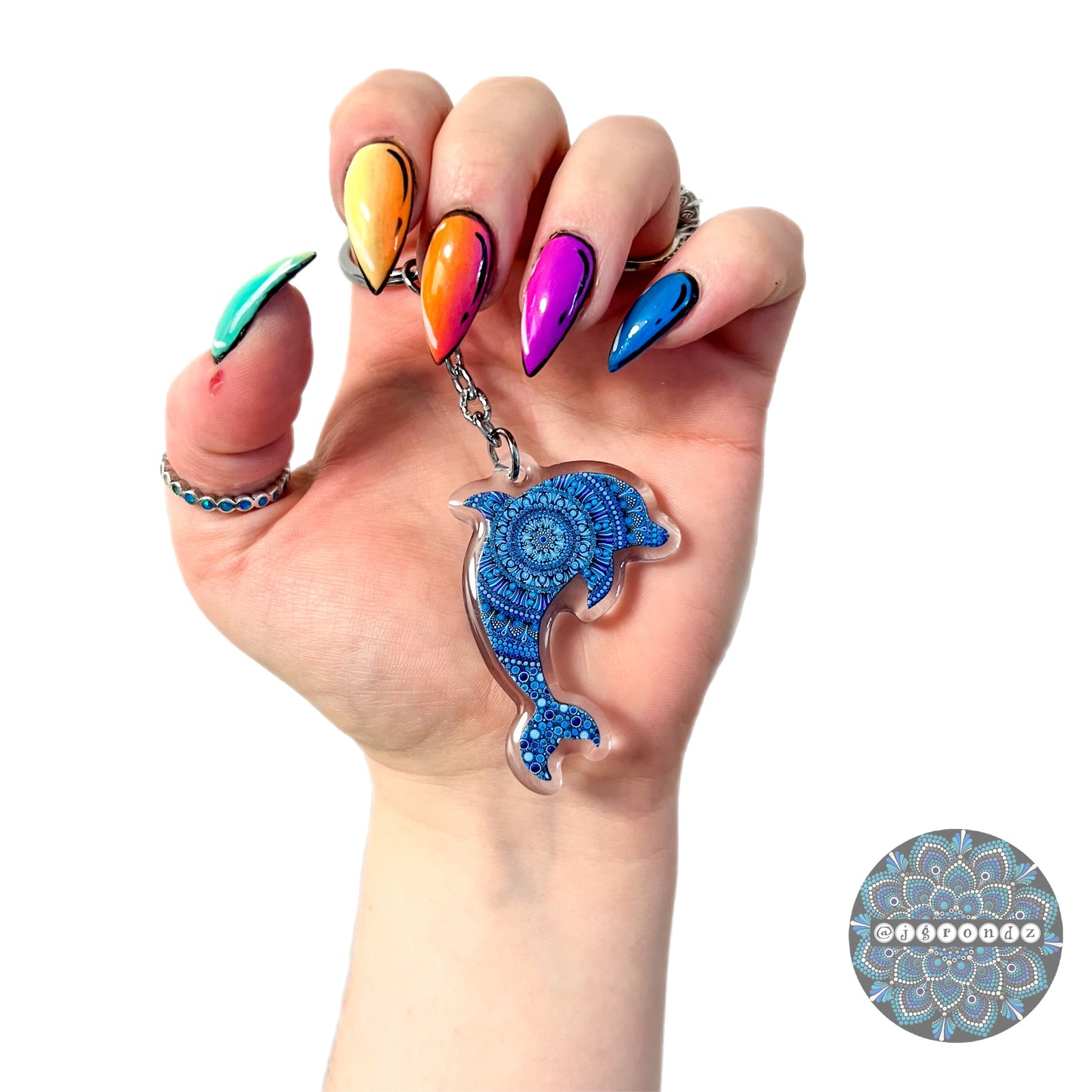 Double Sided Dolphin acrylic/epoxy printed keychain