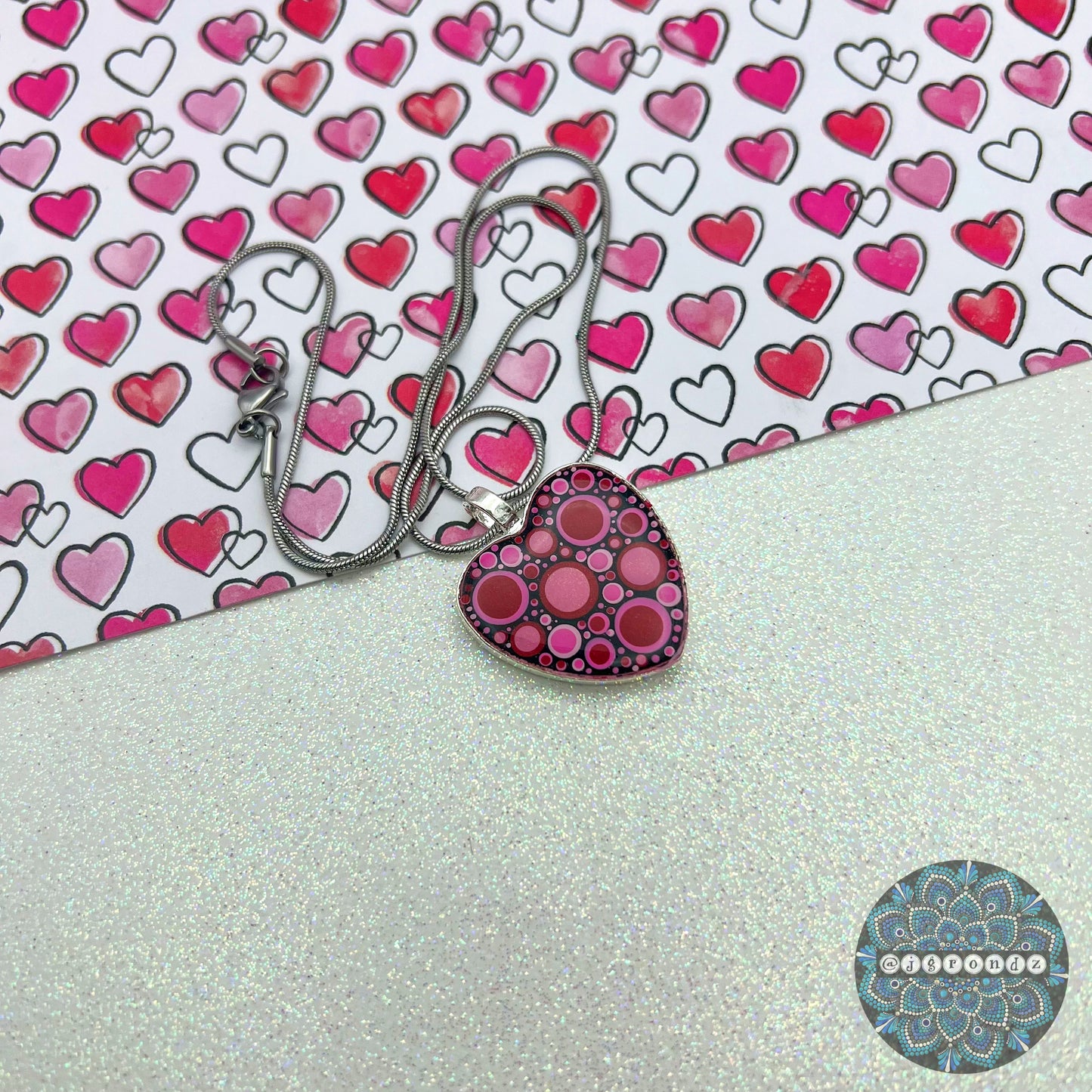 Valentine’s Heart Dot Art Necklace Pendant & Chain