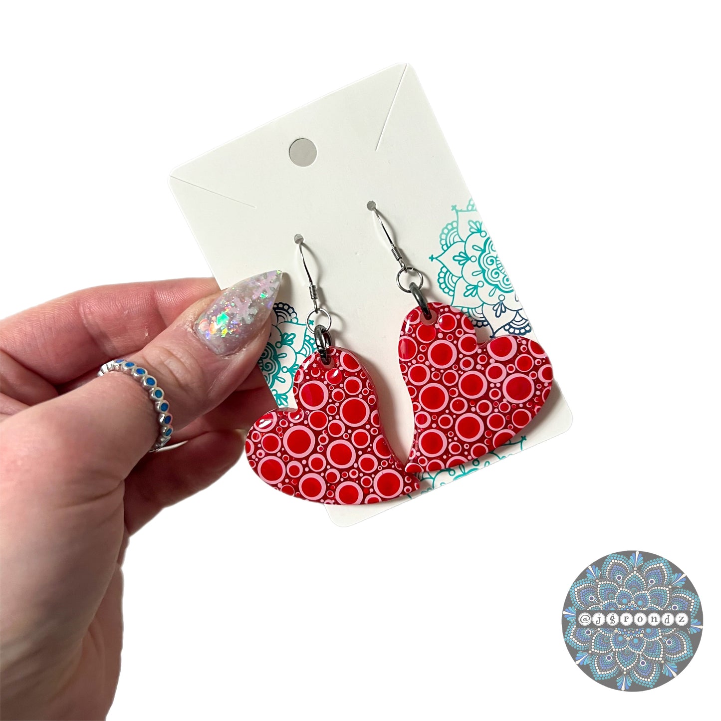 Double Sided Dot Art Heart Dangle Earrings