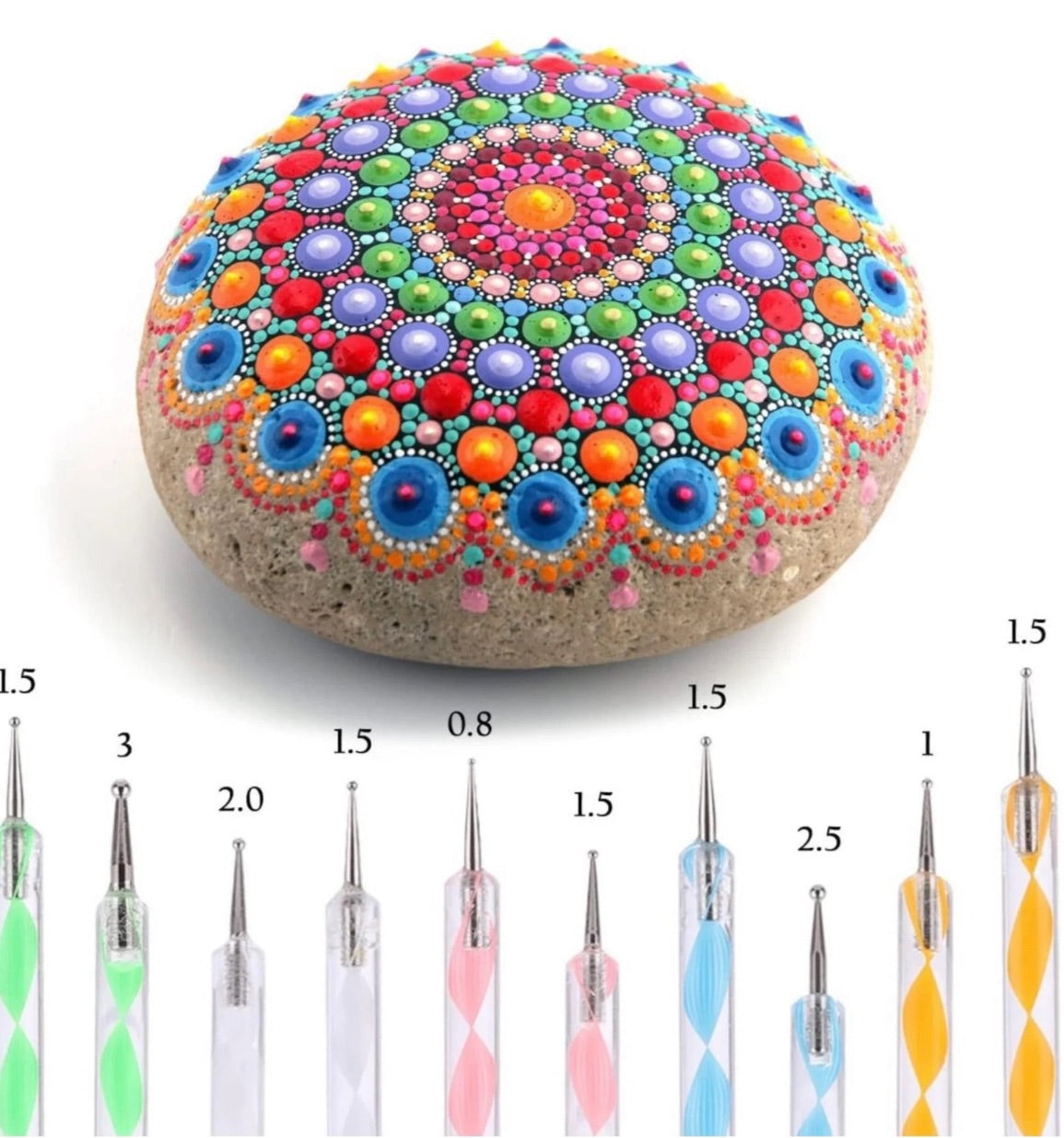 Curved 5pc Dotting tools for Mandala Dot Art, Bent dot art tools, painting tools .8mm-3mm