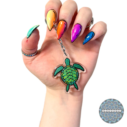 Double Sided turtle acrylic/epoxy printed keychain