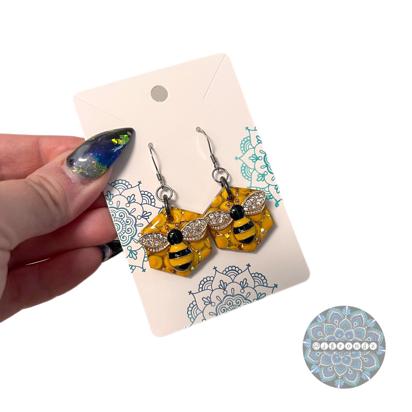 Dot Art Honeycomb Bee Earrings