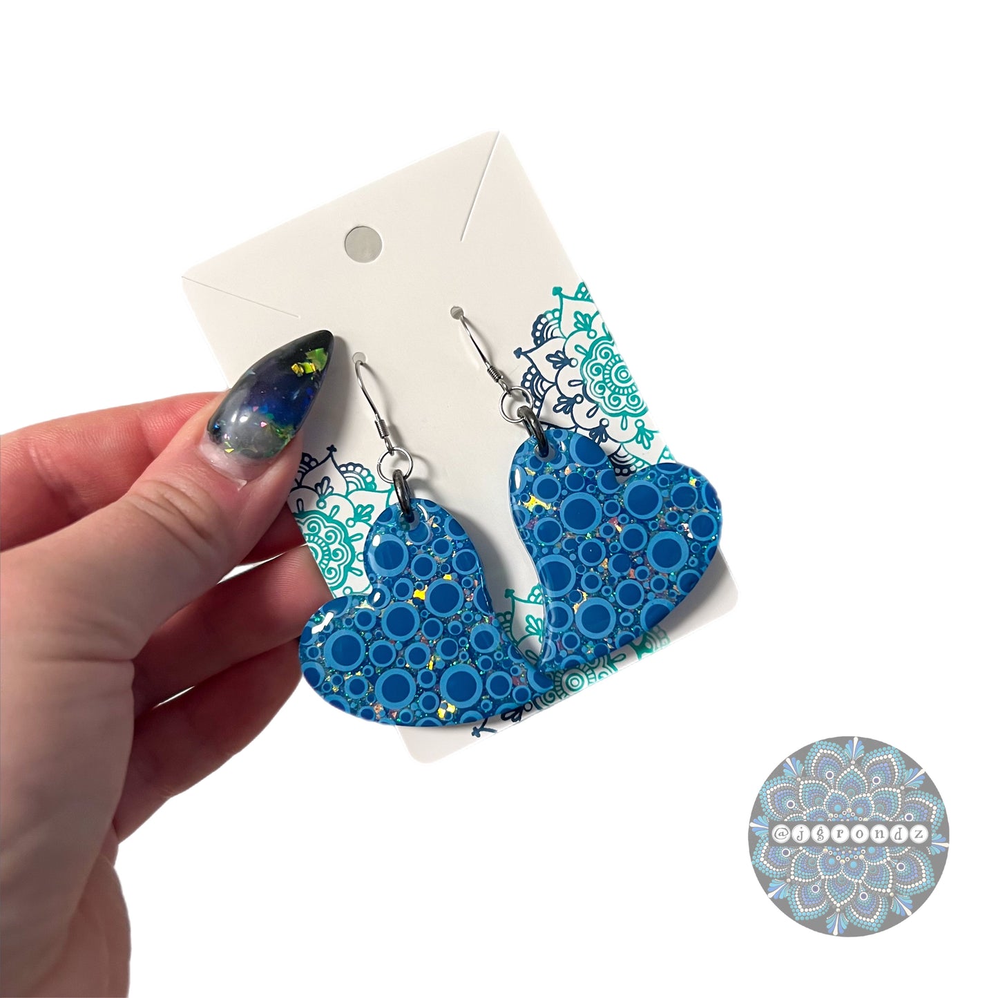 Double Sided Dot Art Heart Dangle Earrings