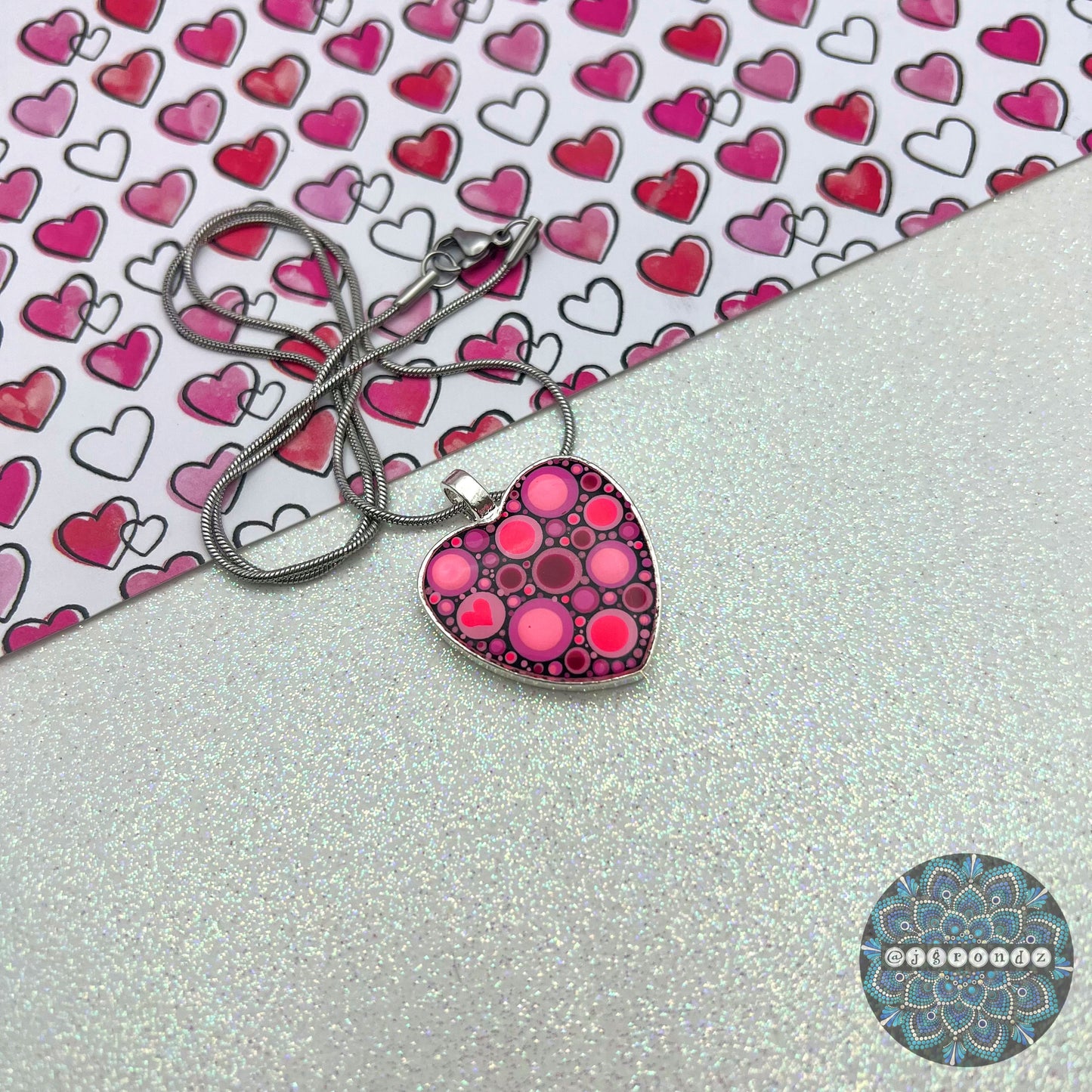 Valentine’s Heart Dot Art Necklace Pendant & Chain
