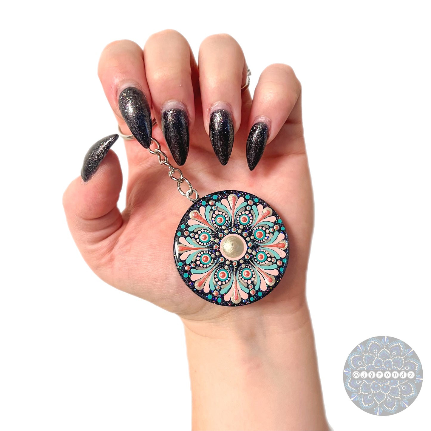Mandala Dot Painted Round Keychain