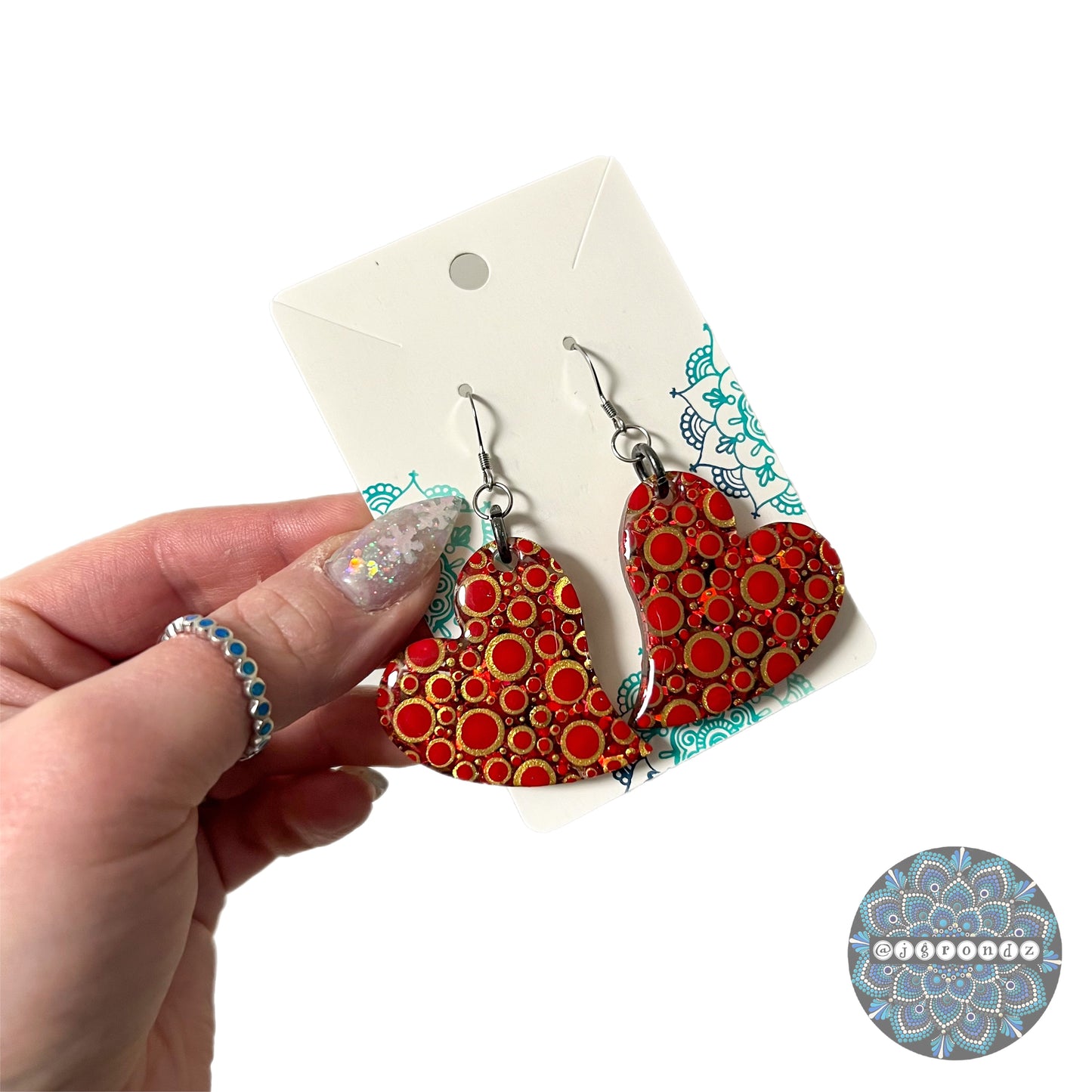 Double Sided Dot Art Heart Dangle Earrings